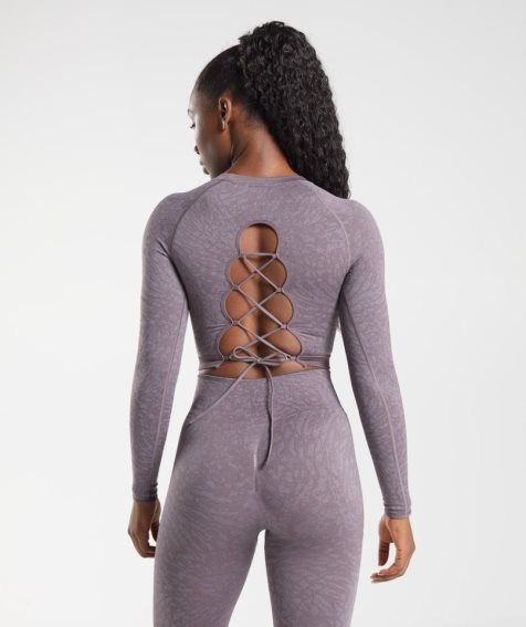 Women's Gymshark Adapt Animal Seamless Lace Up Back Cropped Tops Purple | NZ 2KRDLB